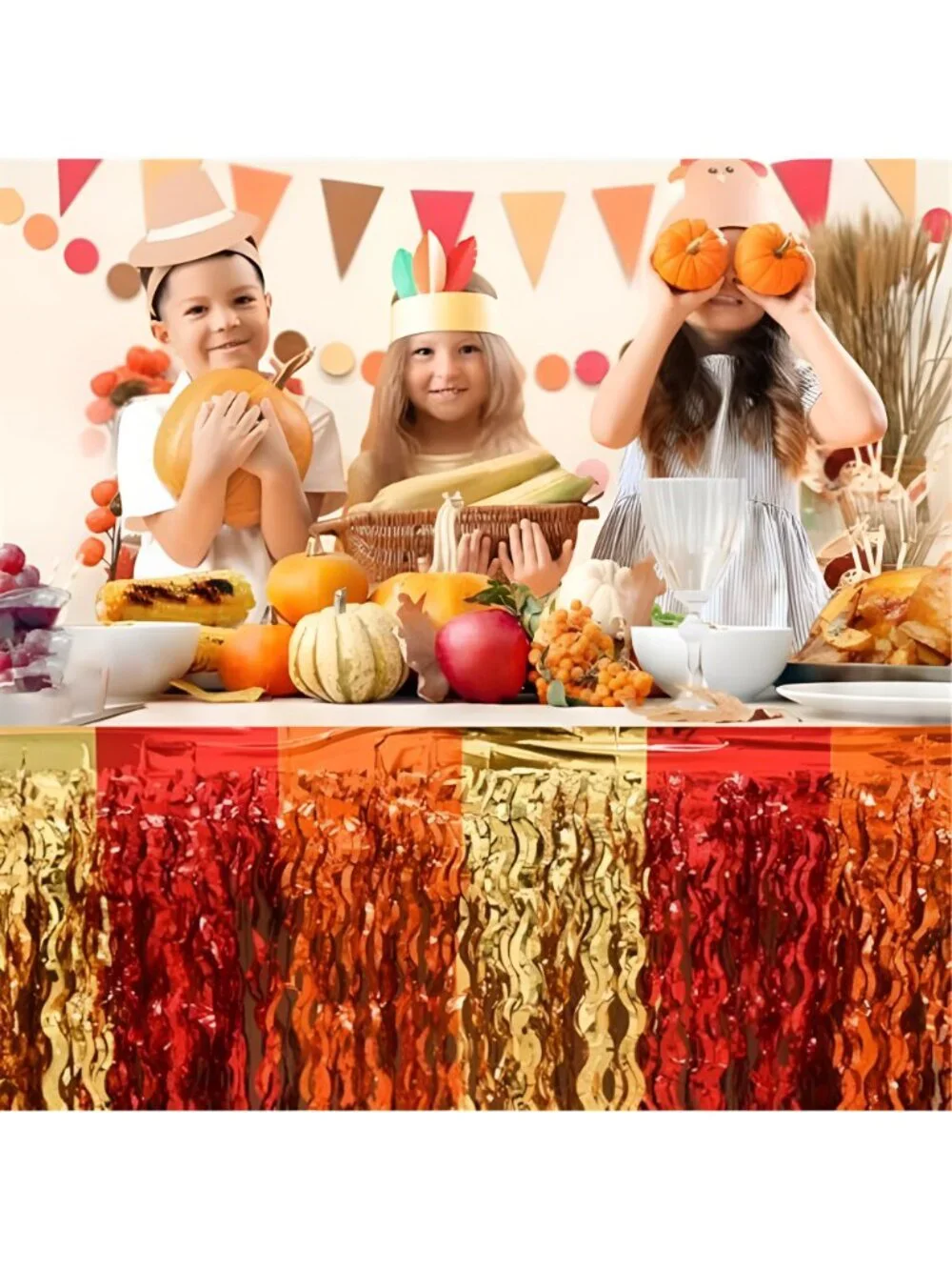 Mega-L Fall Party Decorations, 2 Pack Red Orange Gold Table Skirts